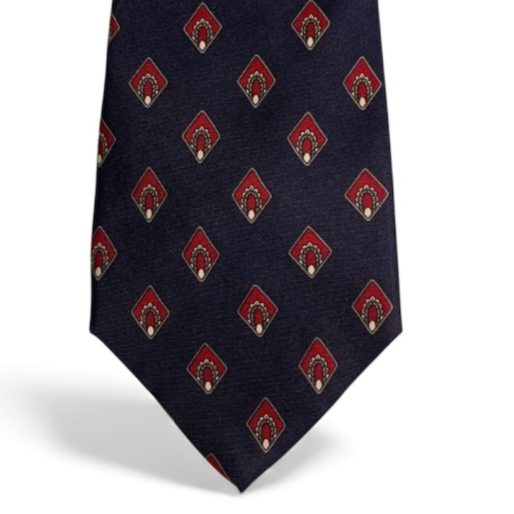 Christian DIOR 100% Silk Repp Tie Navy & Red - Fabric woven in Italy Made in USA